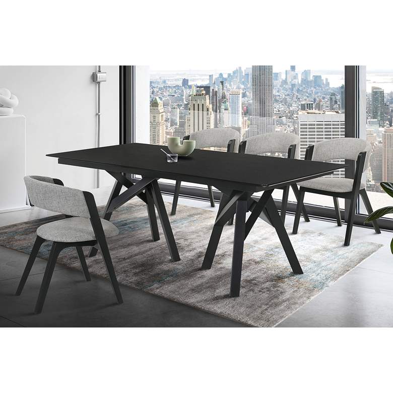 Image 1 Cortina 79" Wide Mid-Century Black Rectangular Dining Table in scene