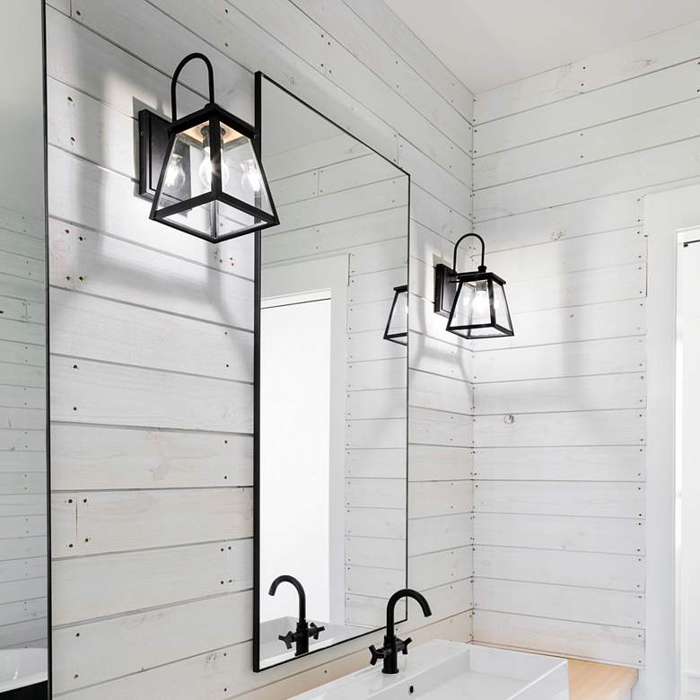 Image 1 Belmore 14 1/2" High Black Downbridge Outdoor Wall Light in scene