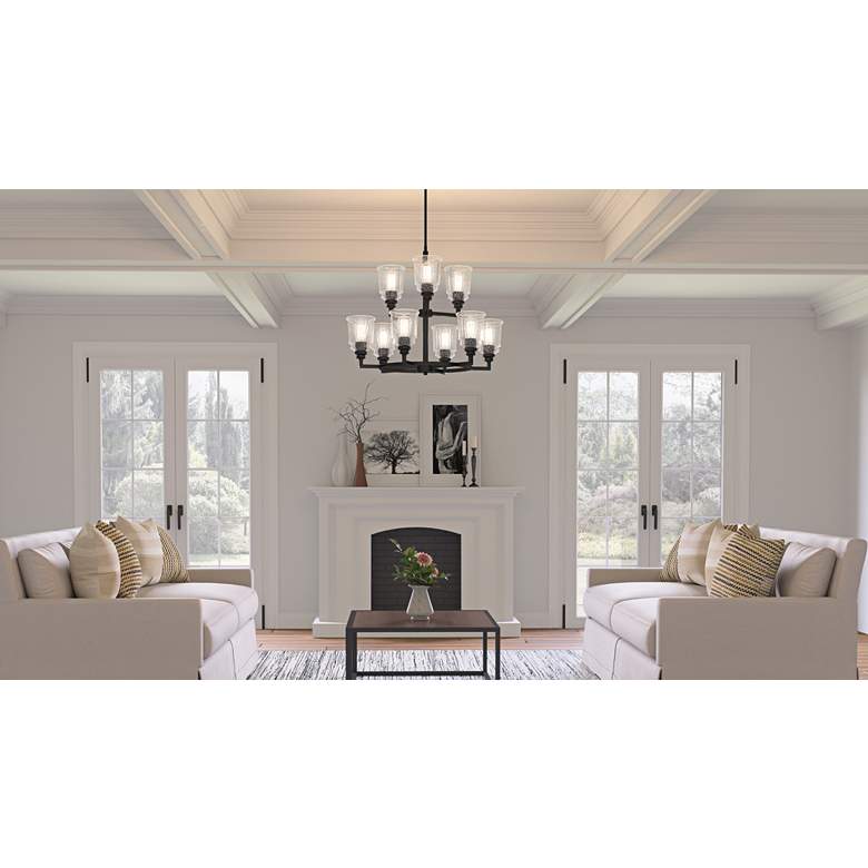 Image 1 Quoizel Prescott 32"W Matte Black 9-Light 2-Tier Chandelier in scene