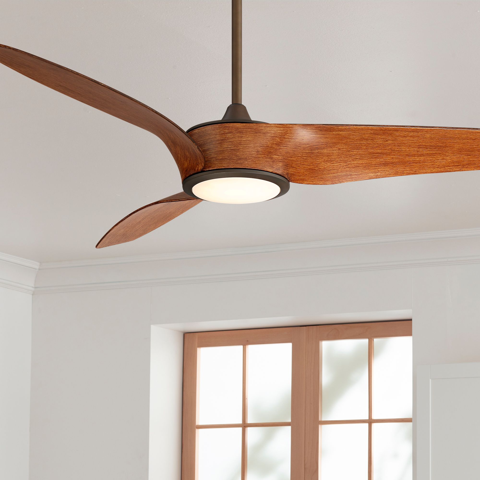 Image 1 56" Casa Como Bronze and Koa LED Modern Ceiling Fan with Remote in scene