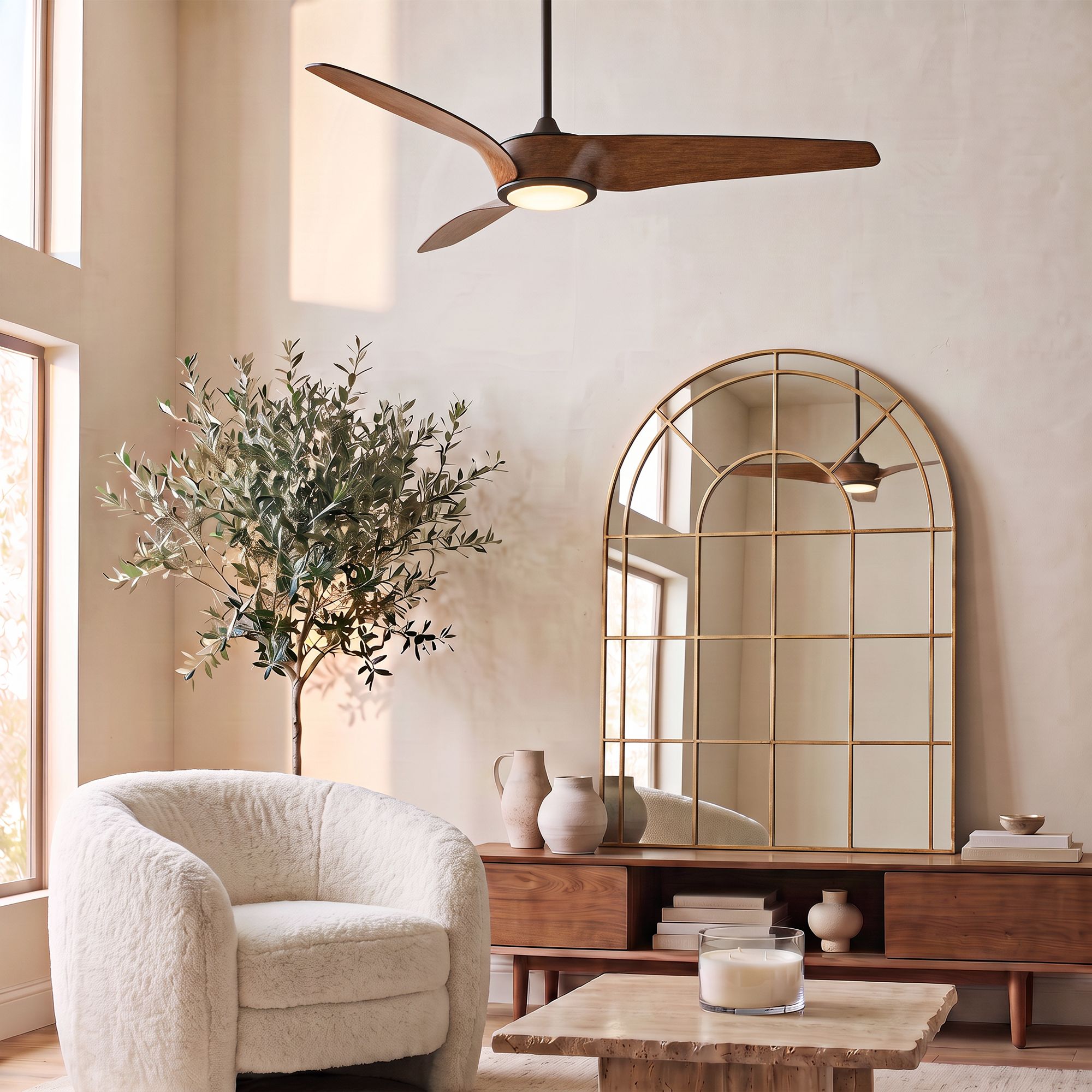 Image 1 56" Casa Como Bronze and Koa LED Modern Ceiling Fan with Remote in scene