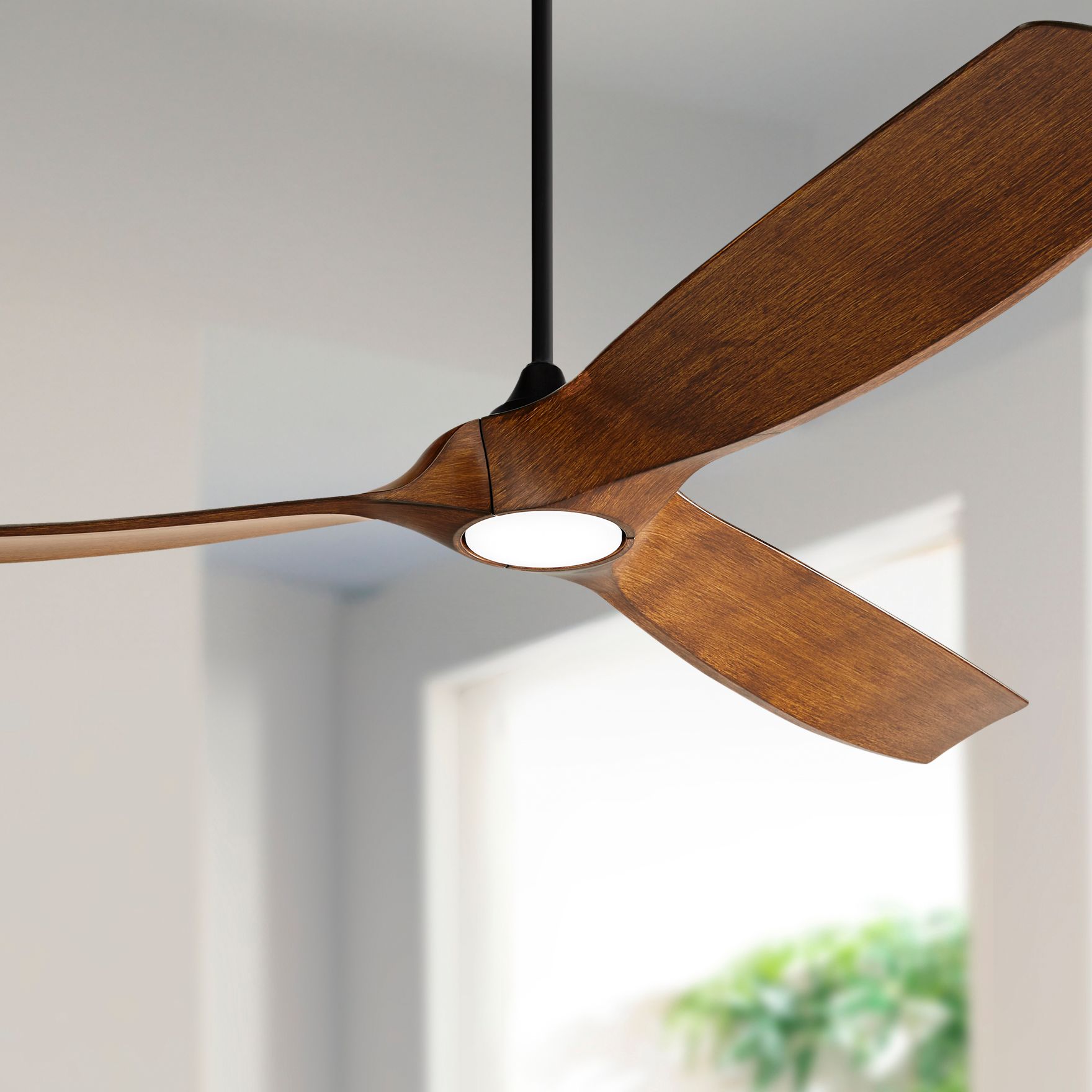 Image 1 70" Casa Vieja Kona Wind Black-Koa LED DC Damp Ceiling Fan with Remote in scene