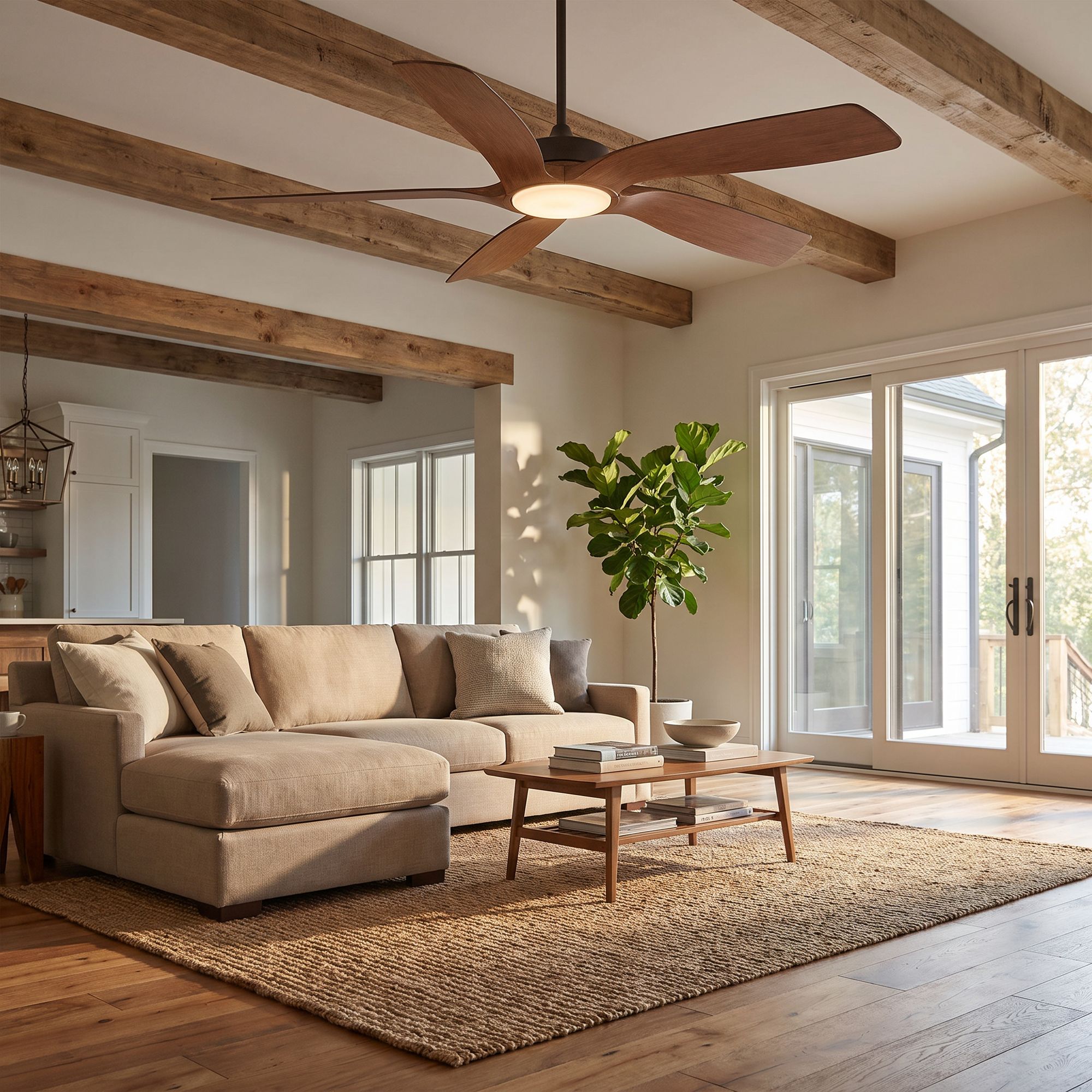 Watch A Video About the 56" Casa Vieja Mach-5 Bronze and Koa LED Damp Ceiling Fan with Remote