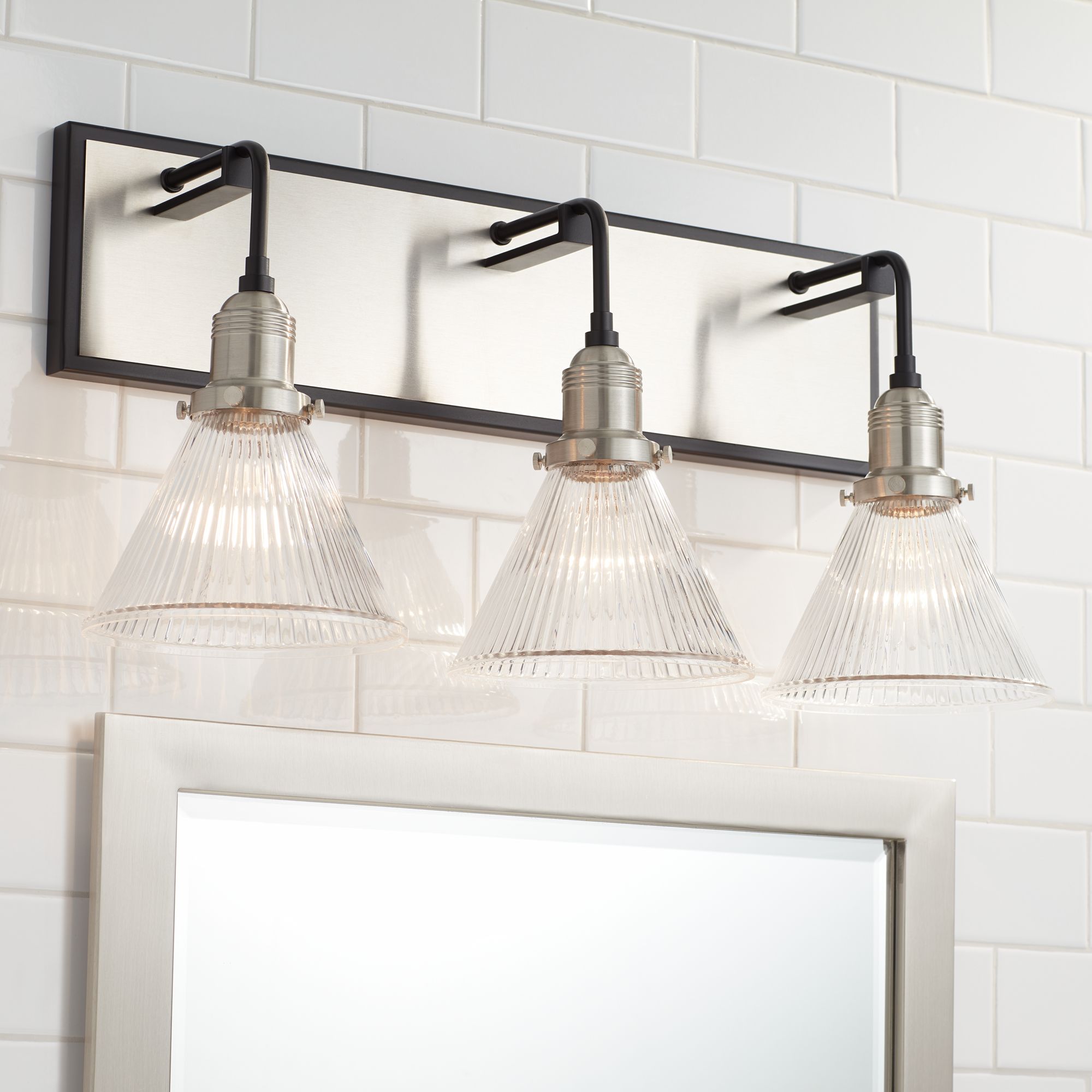 Silver, Black, 3 Lights, Bathroom Lighting Lamps Plus