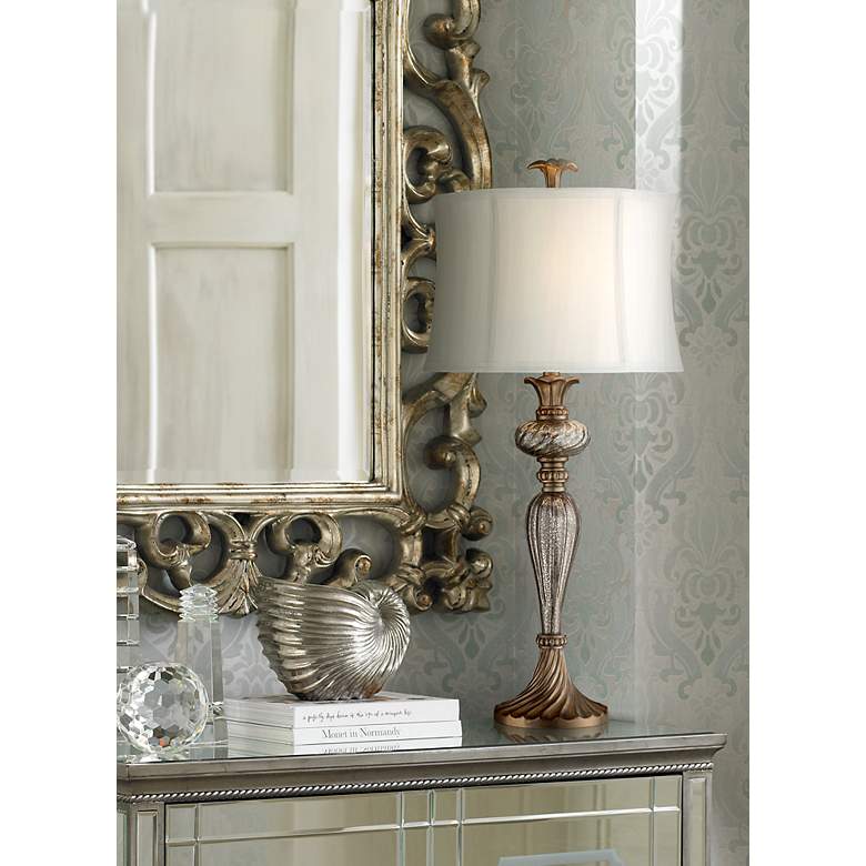 Image 1 Regency Hill Alyson Traditional Pinched Shade and Mercury Glass Table Lamp in scene
