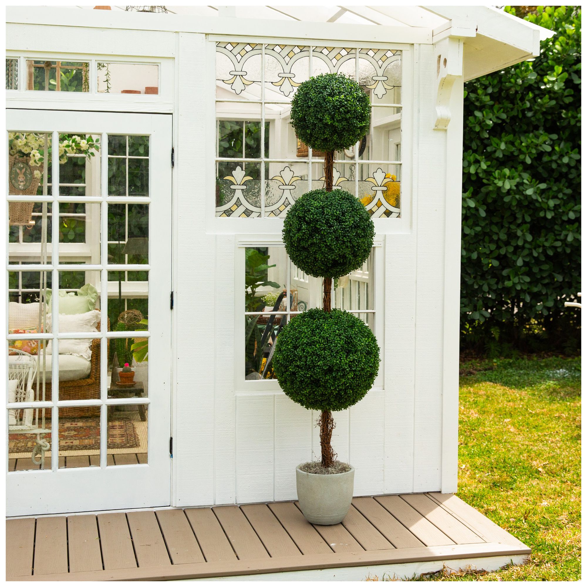 Image 7 7ft. UV Resistant Artificial Triple Ball Boxwood Topiary Tree more views