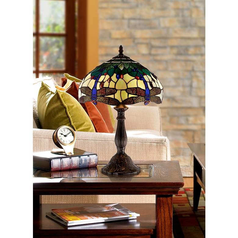 Dragonfly Tiffany-Style 18 inch High Accent Table Lamp in scene