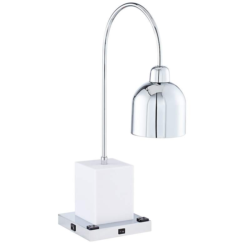 Image 1 7P041 - Metal White and Silver Lamp with outlets &amp; USB