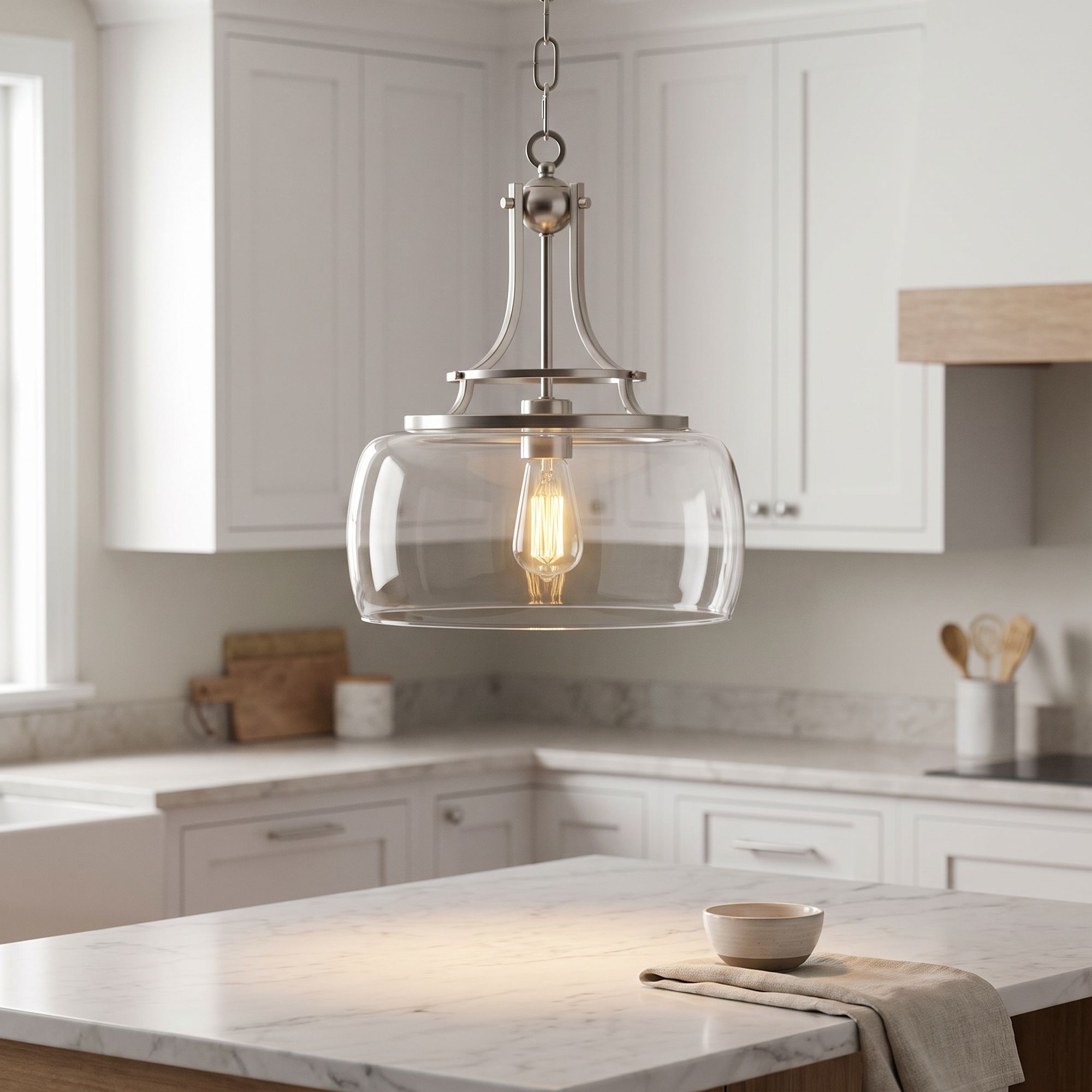 Image 1 Franklin Iron Charleston 13 1/2" Nickel Clear Glass LED Pendant Light in scene