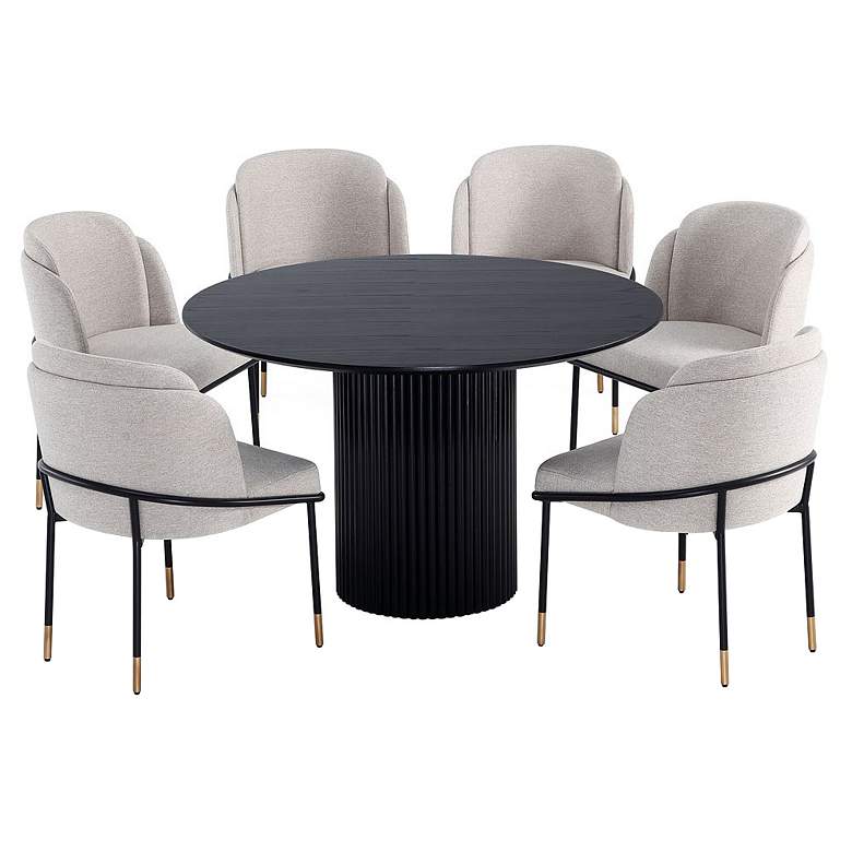 Image 1 7pc Hathaway 59.05 Round Dining Set in Black with 6 Flor Chairs in Wheat