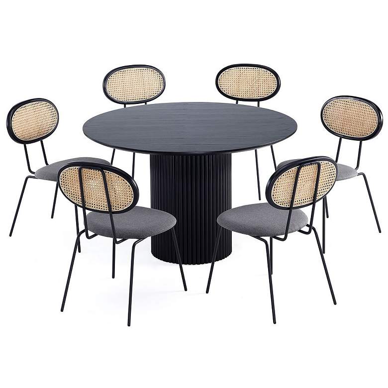 Image 1 7pc Hathaway 59.05 Round Dining Set in Black with 6 Jardin Dining Chairs