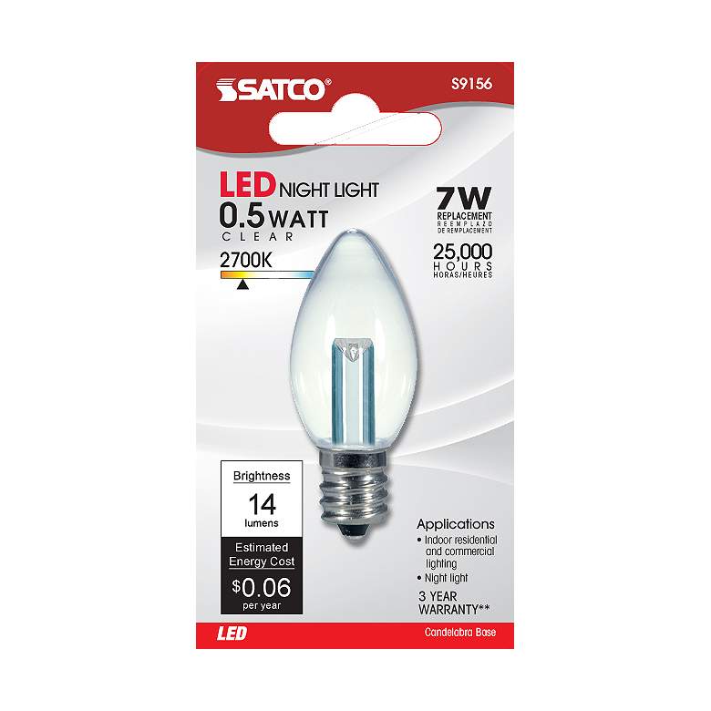 Image 3 7W Equivalent Satco Clear 0.5W LED Non-Dimmable Candelabra more views