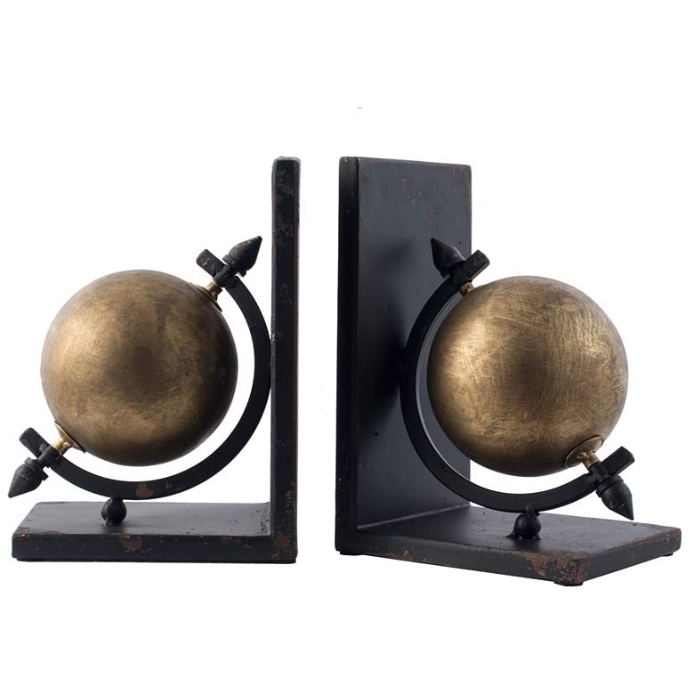 Image 1 8.3 inch High Gold and Black Sphere Iron Bookends