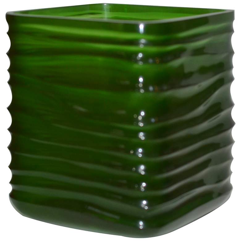Image 1 8.5" Rippled Textured Green Round Edge Square Vase