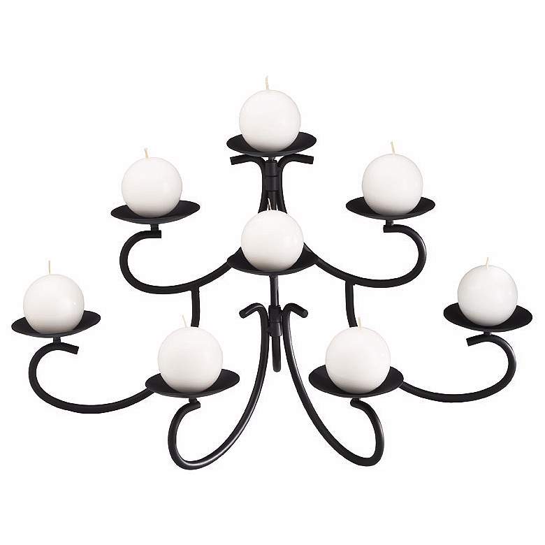 Image 1 8-Candle 20 inch Wide Black Iron Candelabra Candle Holder