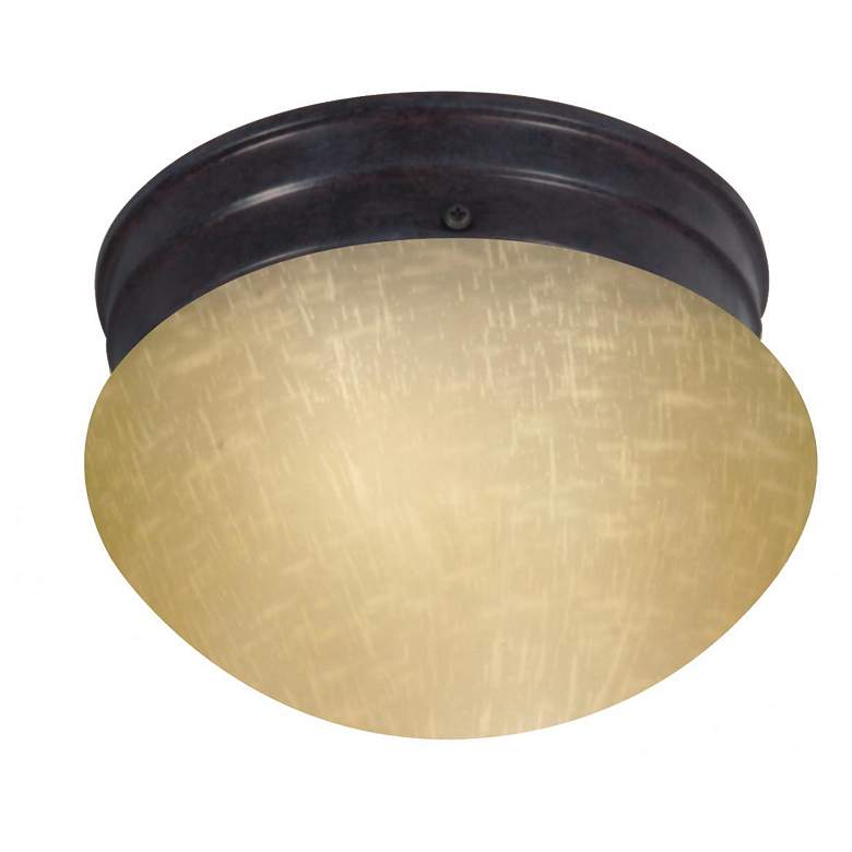 Image 1 8 in.; Mushroom Mahogany Bronze Champagne Linen Glass Incandescent