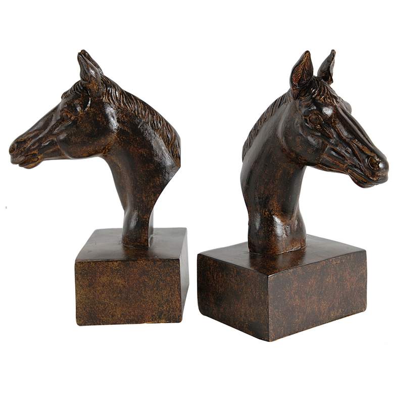 Image 1 8 inch Brown Horse Bookends - Set of 2