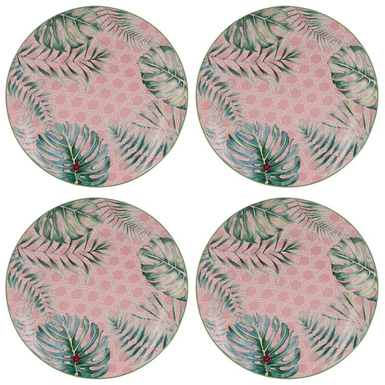 Image 1 8" Green Botanical Porcelain Salad Plates - Set of 4