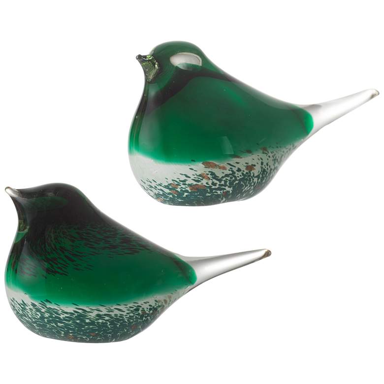 Image 1 8 inch Green Glass Birds - Set of Two