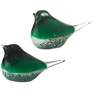 8" Green Glass Birds - Set of Two