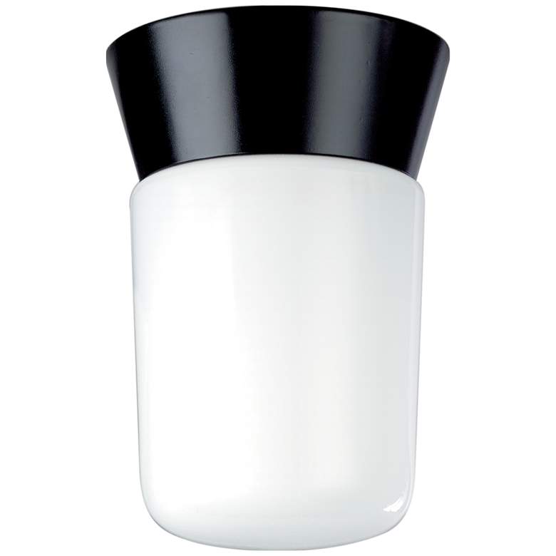 Image 1 8" High Black 1 Light Utility Ceiling Mount with White Glass