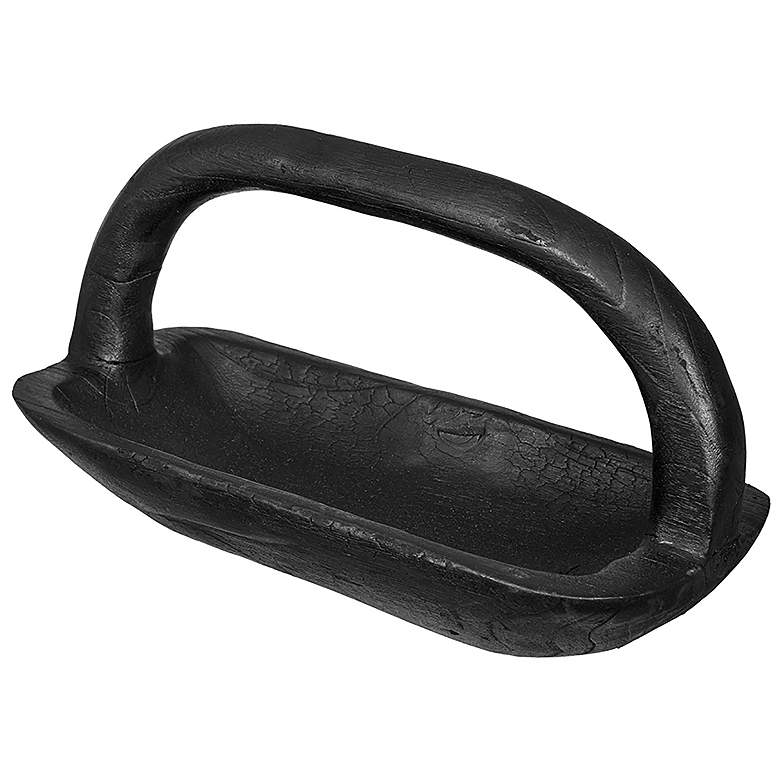 Image 1 8" High Black Teak Wood Rectangle Bowl with Curved Handle