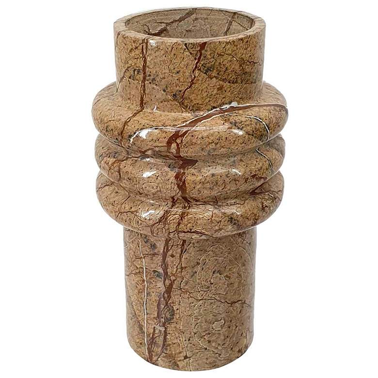 Image 1 8" High Brown Marble Decorative Short Vase with Ridges