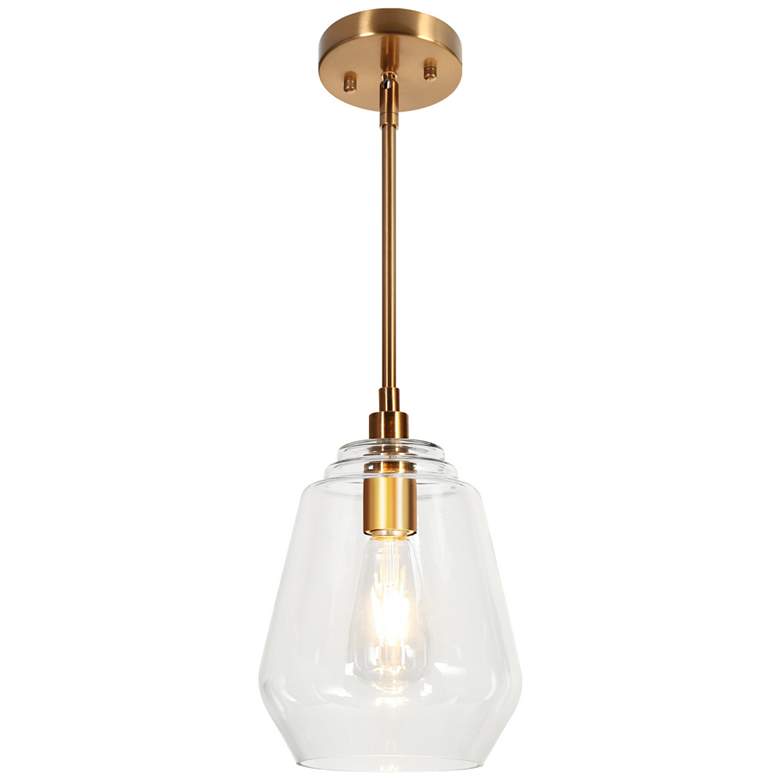 Image 1 8" Wide Brass Dome Clear Glass Pendant
