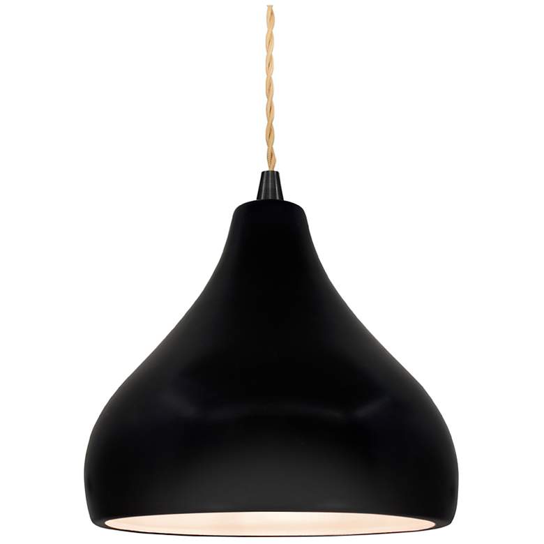 Image 1 8"W Carbon Frame Matte Black Small Droplet Beige Twisted LED Pendant