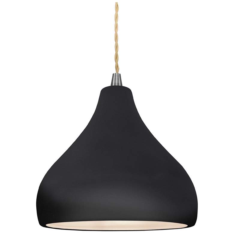 Image 1 8"W Gloss Black Frame Nickel Small Droplet Beige Twisted LED Pendant