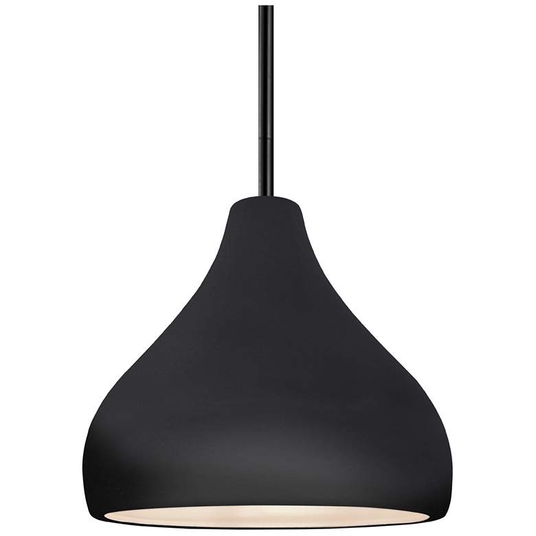 Image 1 8"W Gloss Black/White Frame Matte Black Small Droplet Stem Pendant