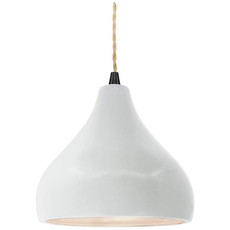 Image 1 8"W Gloss White Frame Matte Black Small Droplet Beige Twisted Pendant