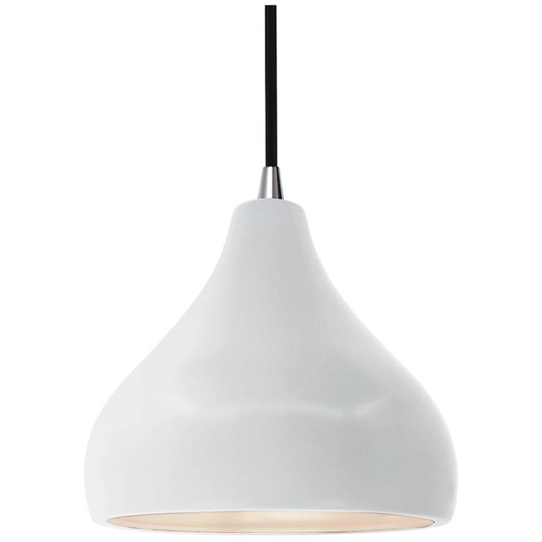 Image 1 8"W Gloss White Sided Frame Nickel Small Droplet Black Cord LED Pendan