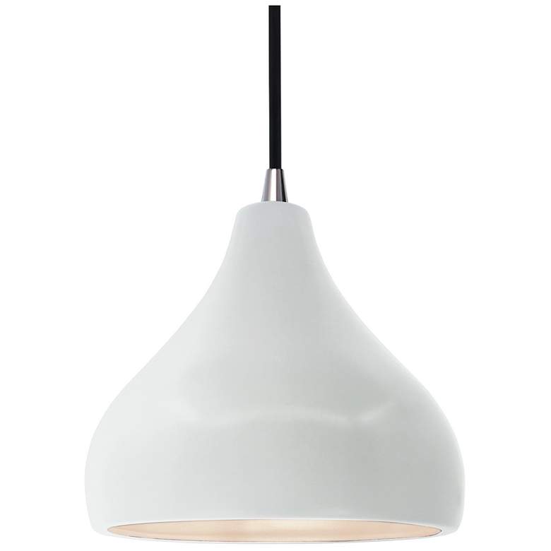 Image 1 8"W Gloss White Sided Frame Nickel Small Droplet Black Cord Pendant