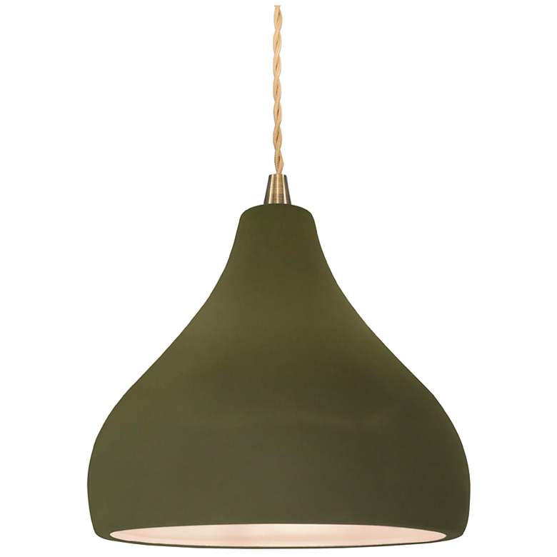 Image 1 8"W Matte Green Frame Antique Brass Small Droplet Beige Twisted LED Pe
