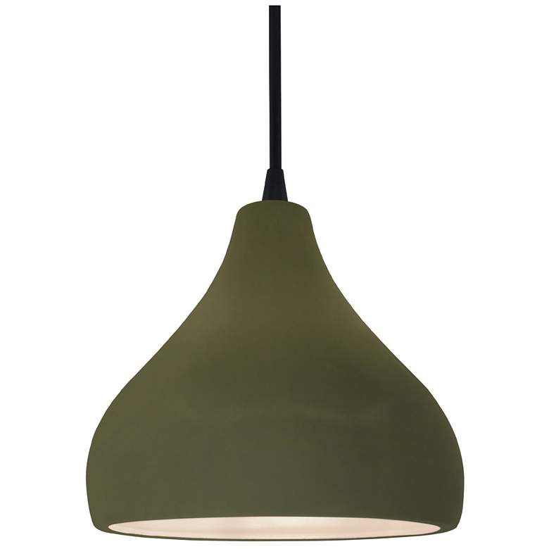Image 1 8"W Matte Green Frame Matte Black Small Droplet Black Cord LED Pendant