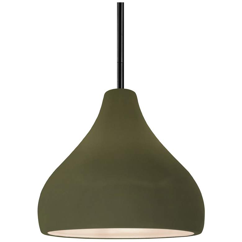 Image 1 8"W Matte Green Frame Matte Black Small Droplet Rigid Stem Kit Pendant