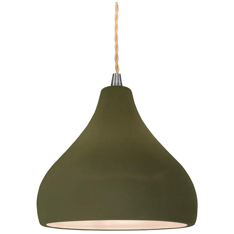 Image 1 8"W Matte Green Frame Nickel Small Droplet Beige Twisted LED Pendant