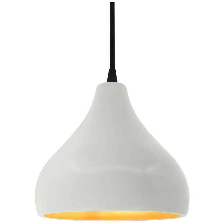 Image 1 8"W Matte White/Gold Frame Matte Black Small Droplet Black Cord Pendan