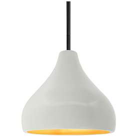 Image1 of 8"W Matte White/Gold Frame Matte Black Small Droplet Stem LED Pendant