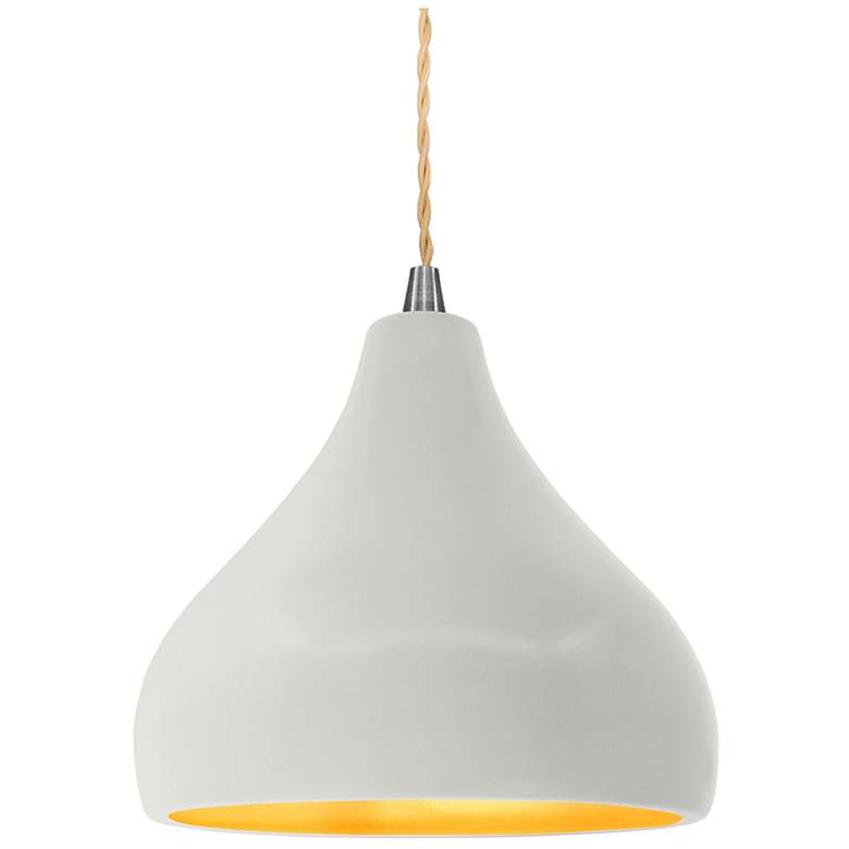 Image 1 8"W Matte White/Gold Frame Nickel Small Droplet Beige Twisted LED Pend