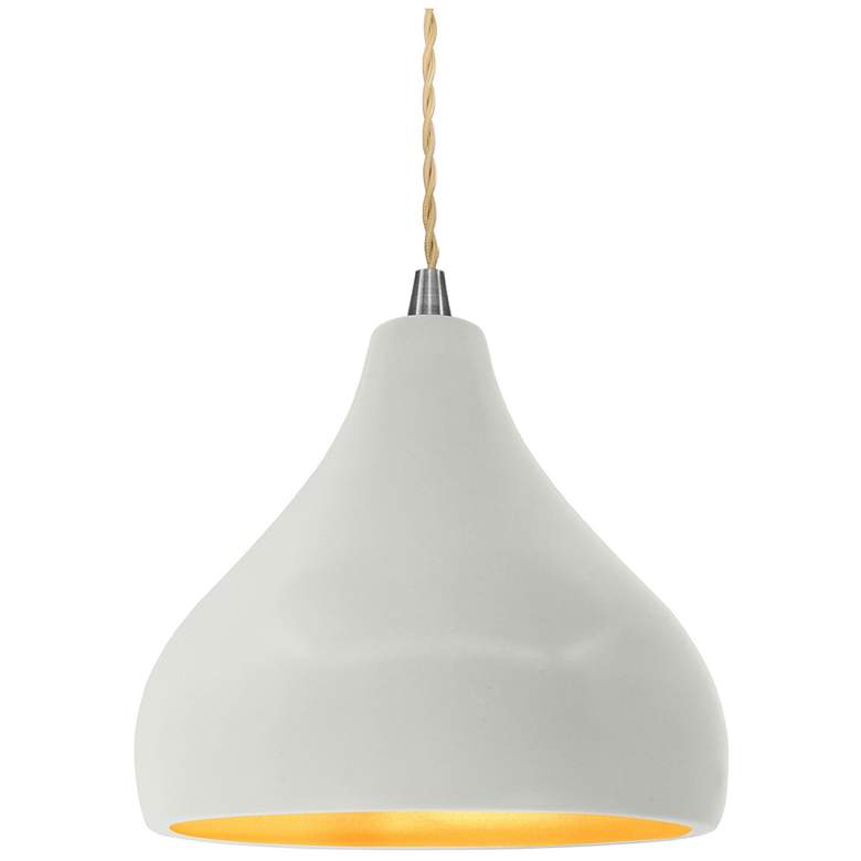 Image 1 8"W Matte White/Gold Frame Nickel Small Droplet Beige Twisted Pendant