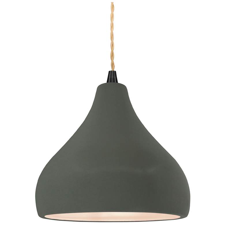 Image 1 8"W Pewter Green Frame Matte Black Small Droplet Beige Twisted LED Pen