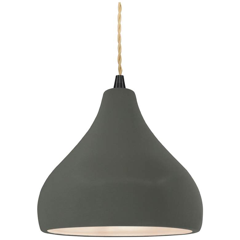 Image 1 8"W Pewter Green Frame Matte Black Small Droplet Beige Twisted Pendant