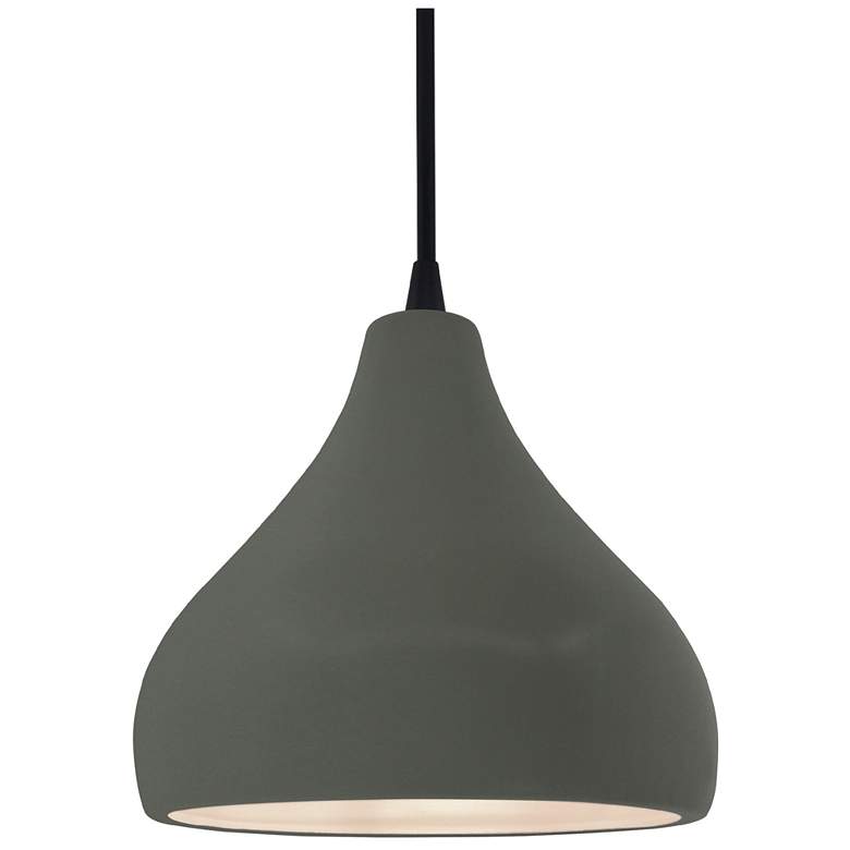 Image 1 8"W Pewter Green Frame Matte Black Small Droplet Black Cord Pendant