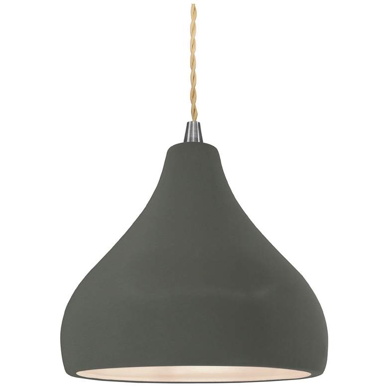 Image 1 8"W Pewter Green Frame Nickel Small Droplet Beige Twisted LED Pendant