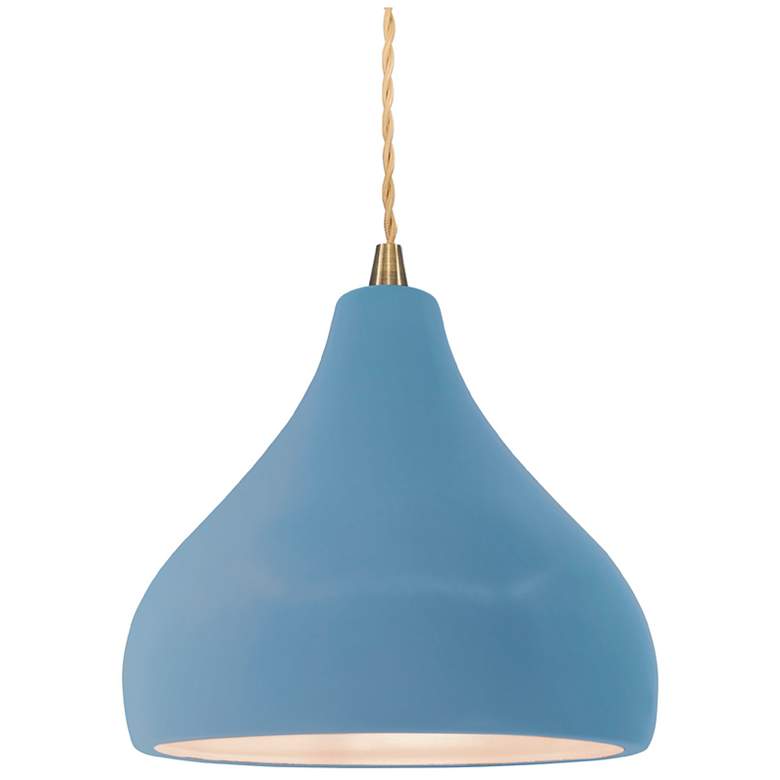 Image 1 8"W Sky Blue Frame Antique Brass Small Droplet Beige Twisted LED Penda