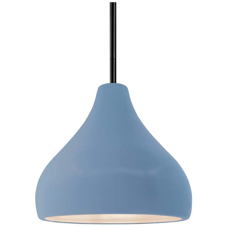 Image 1 8"W Sky Blue Frame Matte Black Small Droplet Rigid Stem Kit Pendant