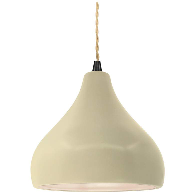 Image 1 8"W Vanilla Gloss Frame Matte Black Small Droplet Beige Twisted Pendan