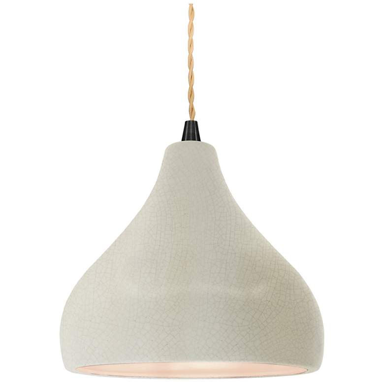 Image 1 8"W White Crackle Frame Matte Black Small Droplet Beige Twisted Pendan
